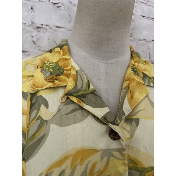 Tommy Bahama Hawaiian Silk Shirt Womens S Yellow Loop Collar Camp - Picture 3 of 5